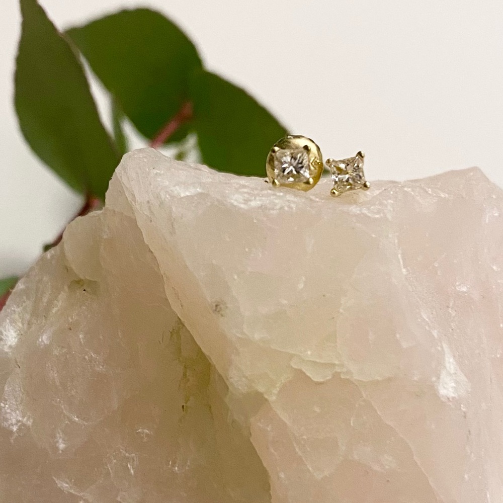 Authentic princess cut diamond and gold earrings